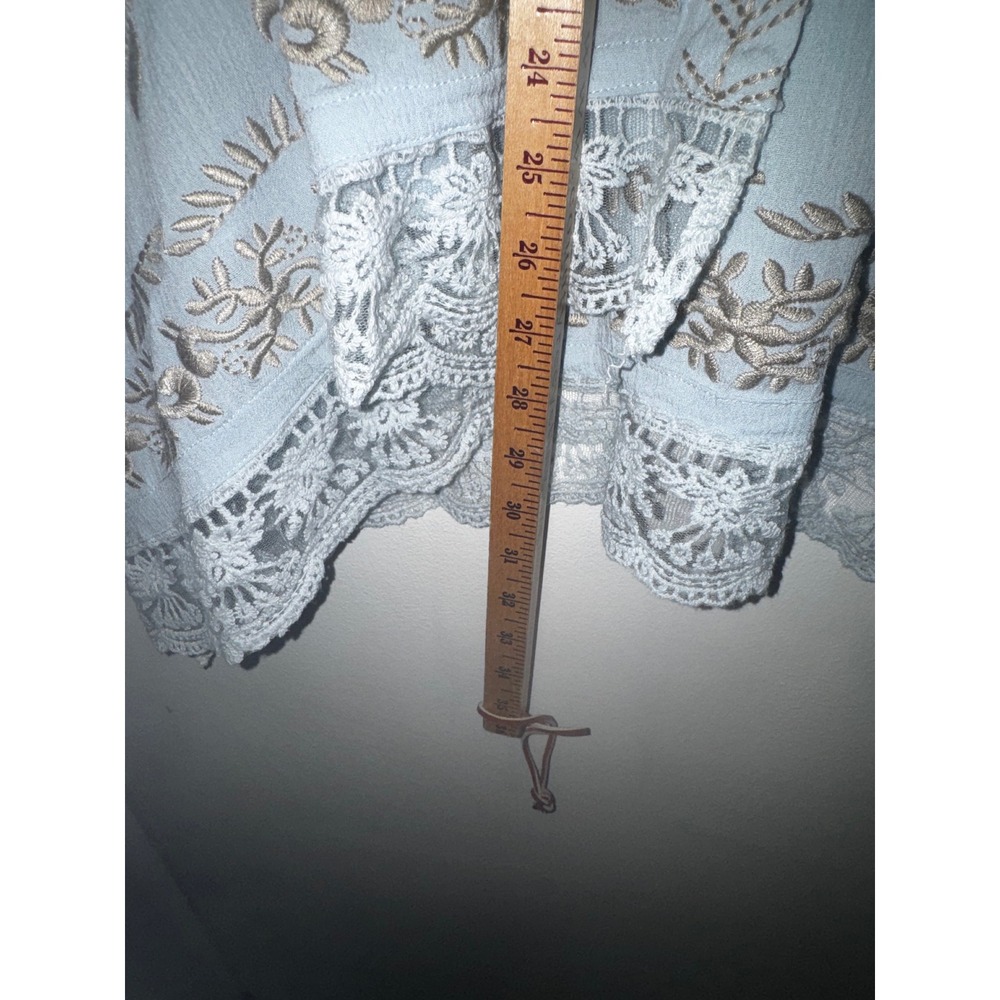 Sundance Embroidered Lace Trim Open Front Cardigan Blue Boho Medium - Picture 6 of 8